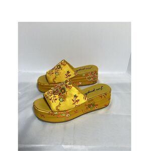 - Free People Harbor Brocade Platform Sandals Yellow Floral Design Women’s